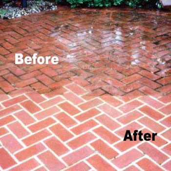 Bricks before and after power washing.